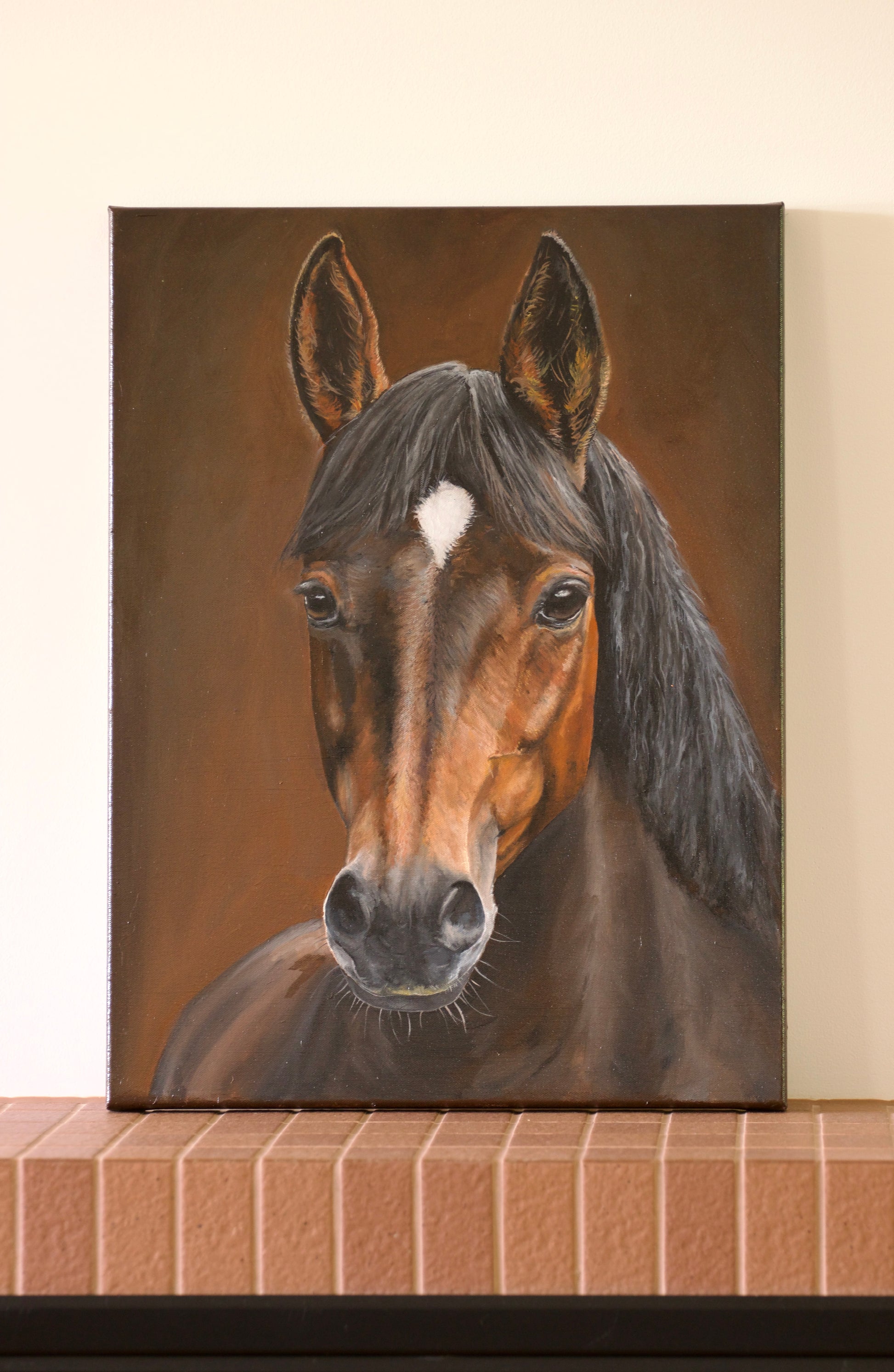 Original bay horse oil painting portrait by Bella Munday