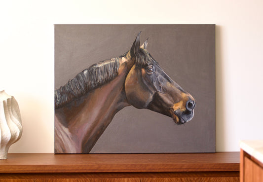 Original horse portrait oil painting on neutral background by Bella Munday