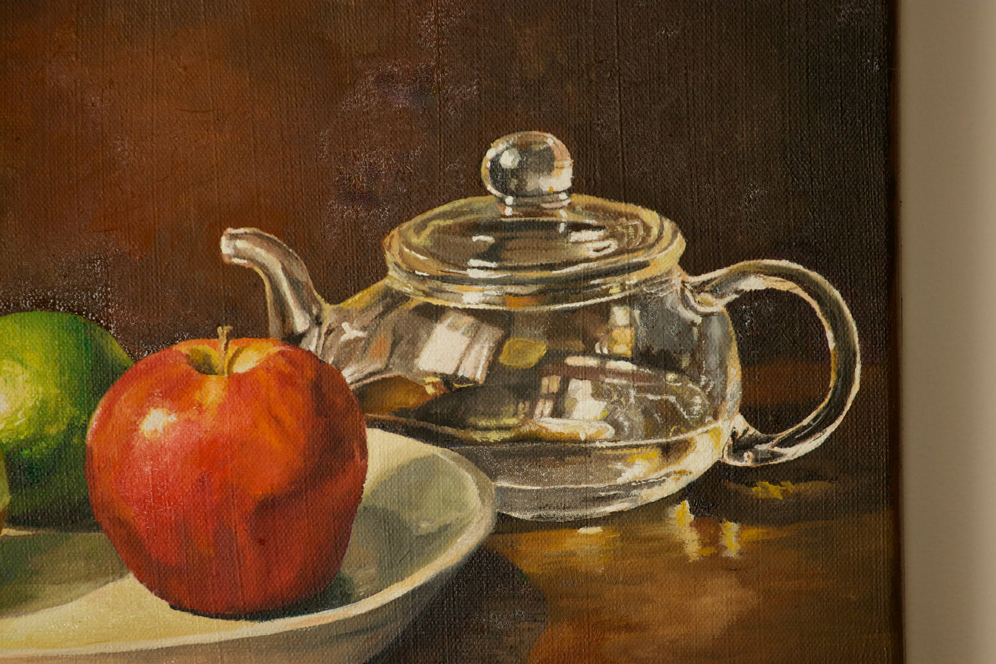 Still life painting with teapot and fruits by Bella Munday in Byron Bay